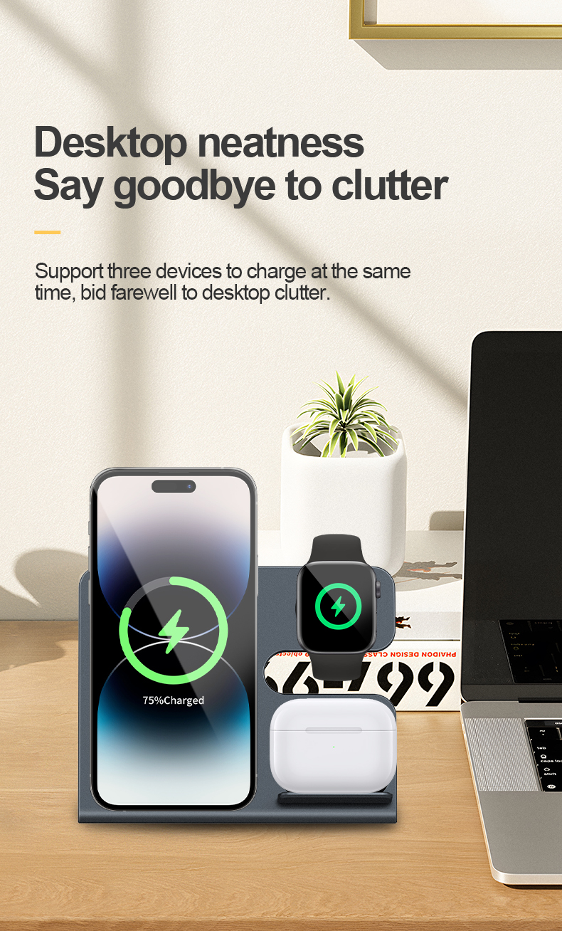 15W Magnetic Wireless Charger 3 In 1 Wireless Charging Stand Cell Phone Charger Fast Charging Short Circuit Protection