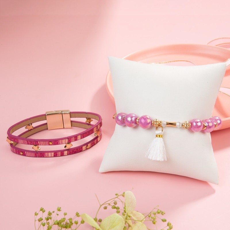 Girl Pink Power Vintage Leather Bracelet With Handmade White Tassel