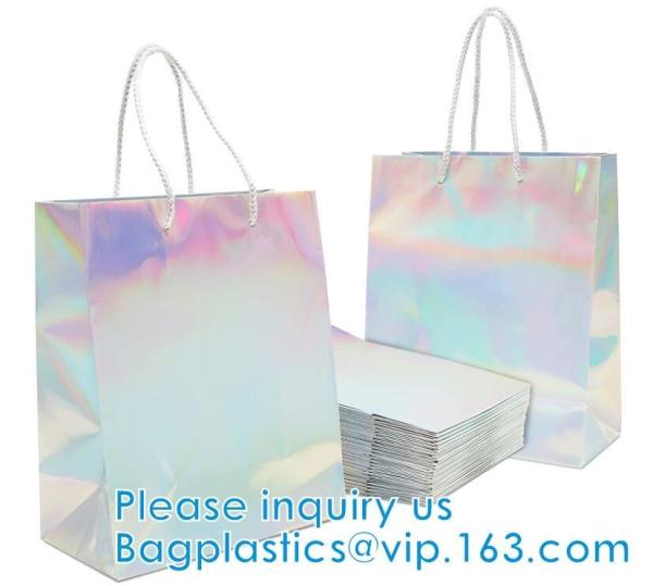 Silver Iridescent Medium Gift Bags With Handles For Weddings, Birthdays pack,