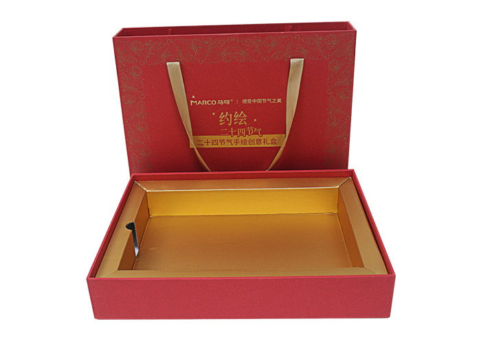 Ivory board Ribbon Handle Box Embossing and Debossing Finishing
