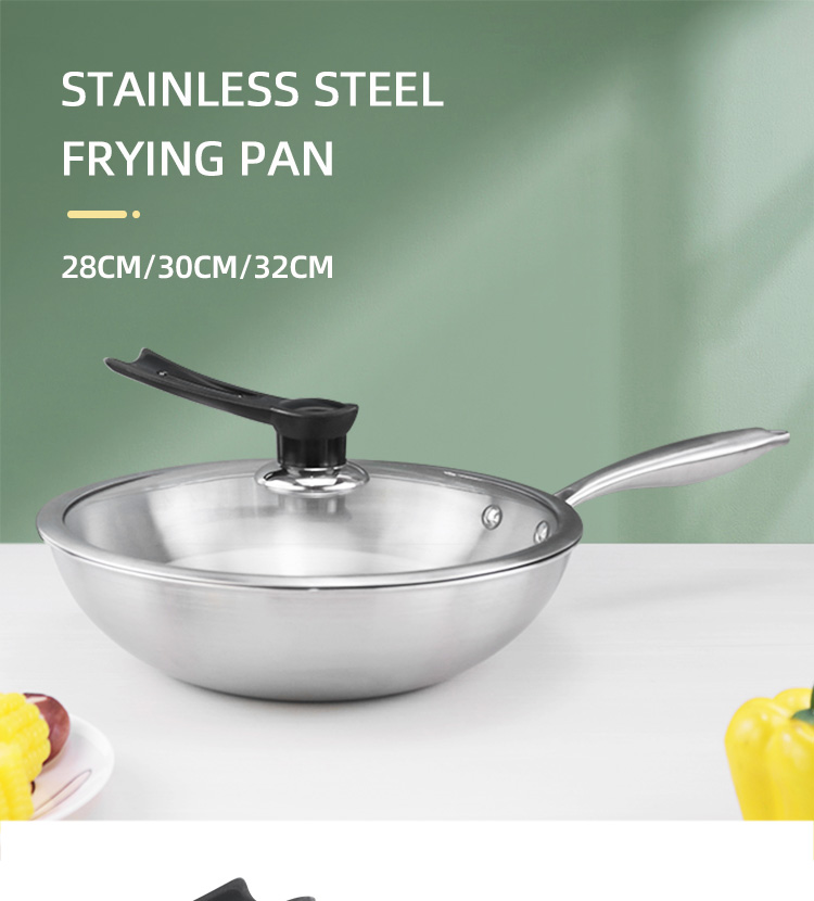 Customized Kitchen 18/8 Stainless Steel Wok Tri-ply Non-stick Frying Pan Honeycomb Wok With Glass Lid