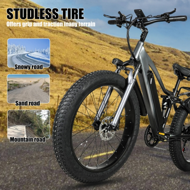 Fat Tire Electric Mountain Bikes For Adults 26 Inch 750W Motor 17Ah Lithium Battery