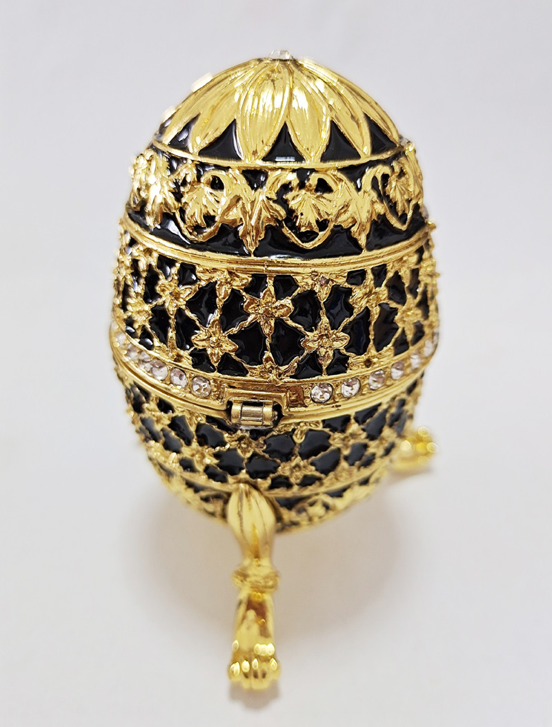 Decorative Earring Ring Trinket Holder Box Hand Painted Faberge Egg Style Hinged Jewelry Storage Case for Home Ornament
