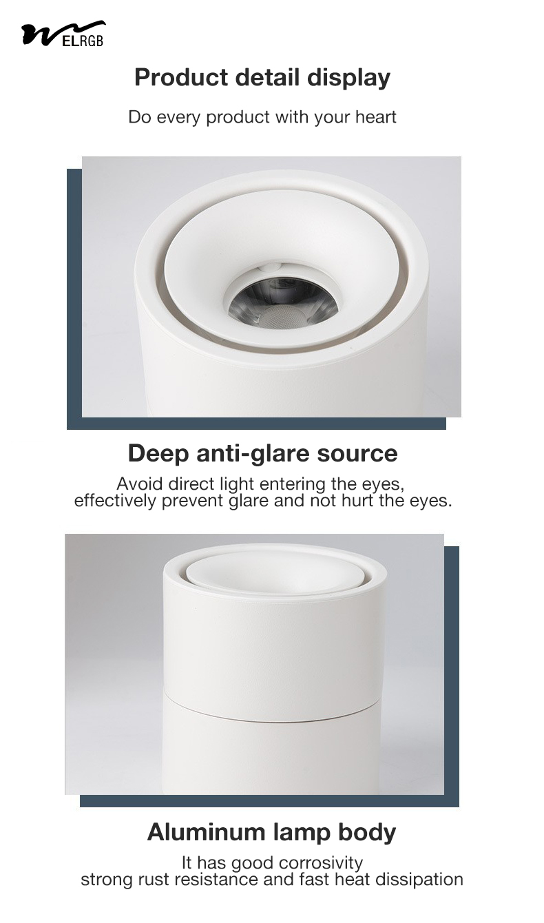 Remote Control Switch Mode LED Cylindrical COB Open-Mounted Downlights for Smart Home