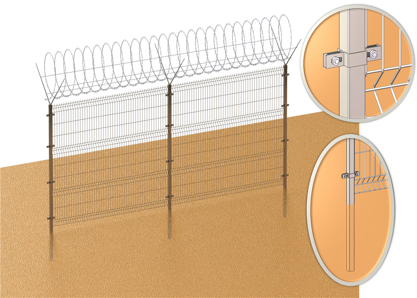 1730mm height, 2030mm height 3D Mesh Fence Panels With V beams Curved, High-Quality 3D Mesh Fence