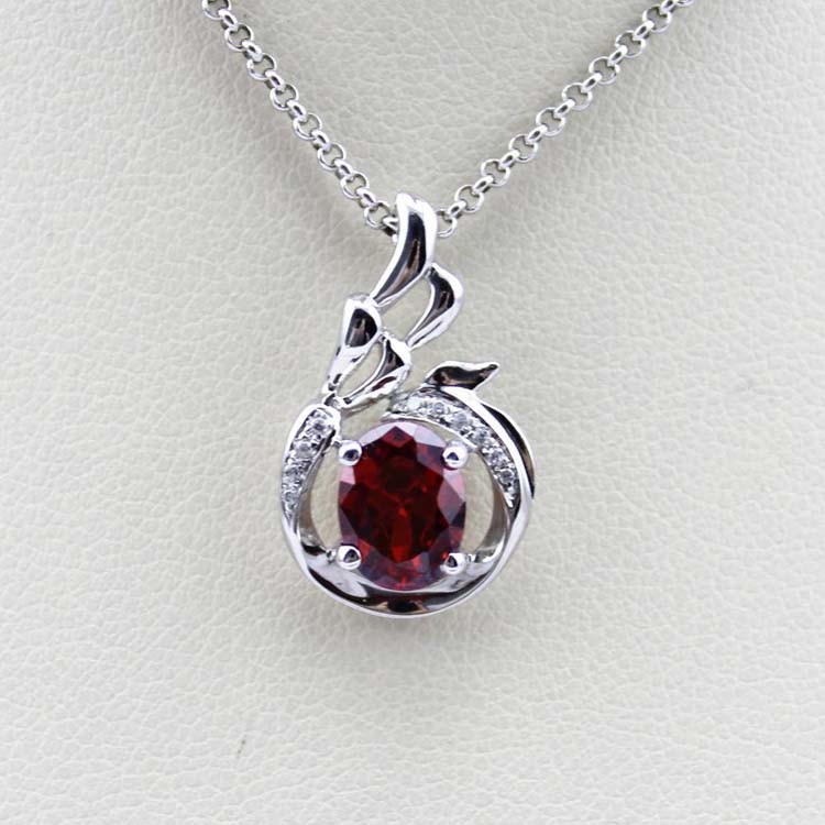 925 Silver Pendant with 6x8mm Oval Green and Clear Cubic Zircon Pendant (PSJ0401)