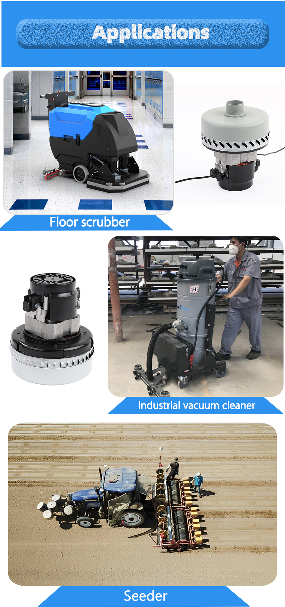 Faradyi Customize 12V 24V Industrial Brushless Vacuum Cleaner Motor For Floor Scrubber Walk-behind Washing Machine
