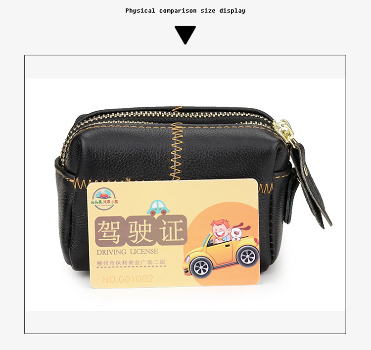 Zipper Hasp Closure Small Women's Genuine Leather Keychain Pouch with Creative Purse