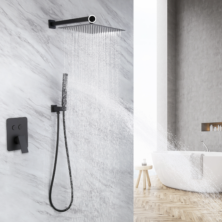 OEM ODM 12 Inch square waterfall cabezal de ducha shower bathroom mixer set black column shower head