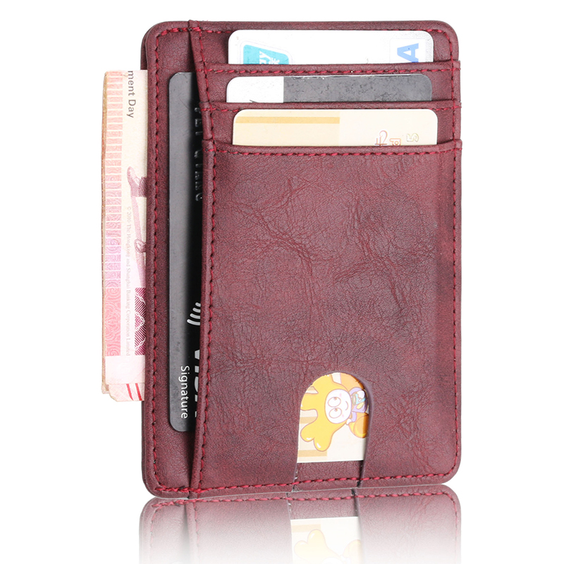 2024 Mens Pu Leather Credit Card Holder Rfid Blocking Wallet Slim Card Holder Solid Color
