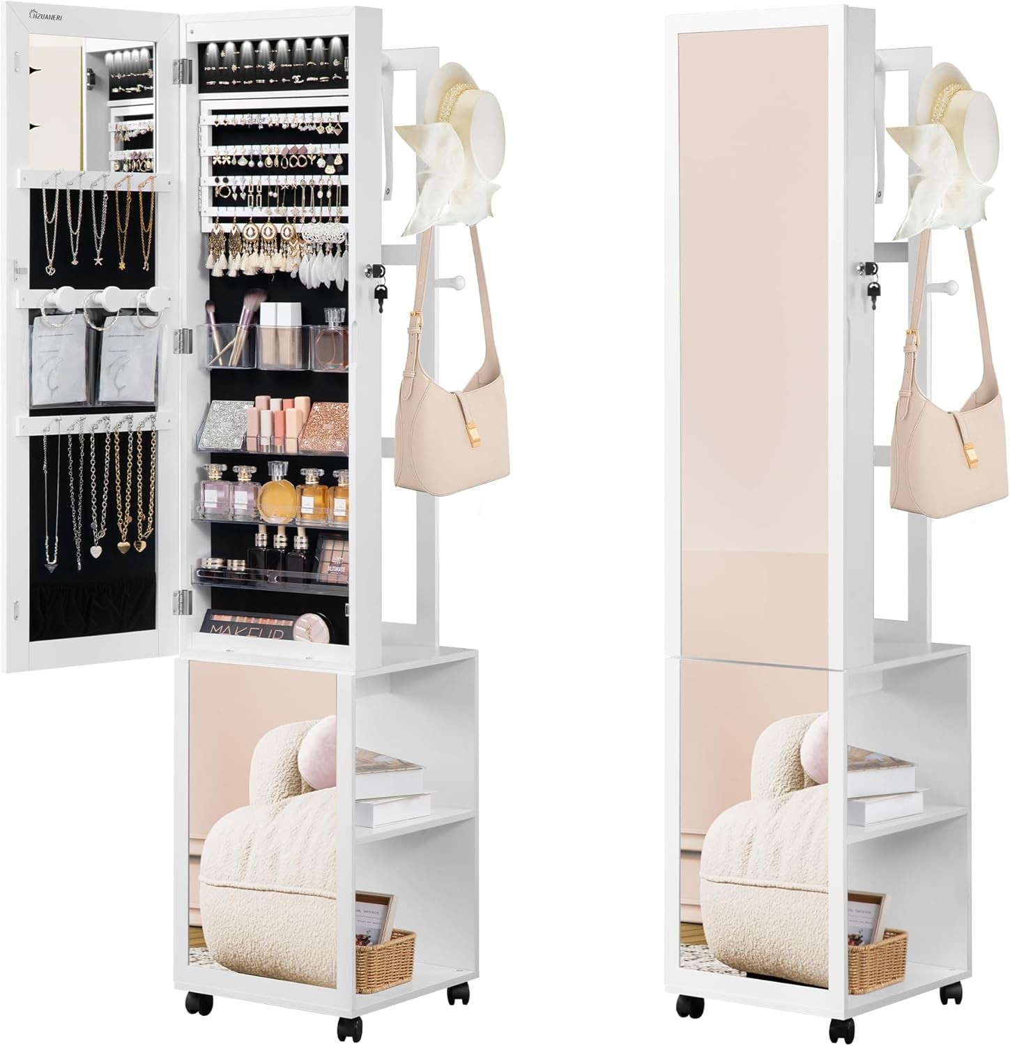 Wood Full Length Mirror Cabinet Frameless Mirror Jewelry Cabinet Modern