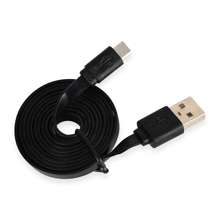 Black White Flat Noodle Micro USB Cable for Power Bank Speaker Phone