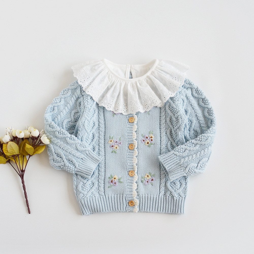 2023 spring and autumn hot sale sweet and lovely solid girls knitted sweater cardigans