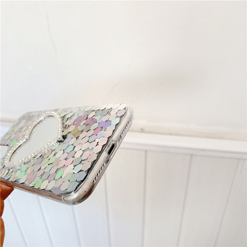 Rehinestone Electroplated Designer Makeup Phone Case With Mirror