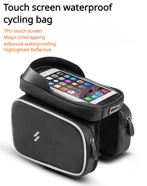 Bicycle upper tube bag mobile phone touch screen road bike mountain bike front