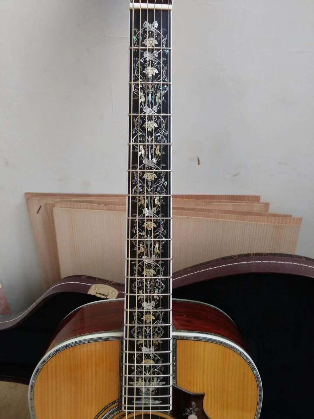 Handcraft deluxe abalone inlay binding solid spruce top cocobolo back sides D45l acoustic guitar