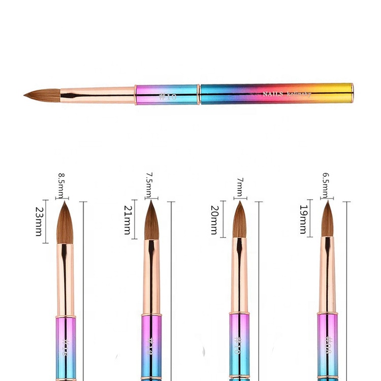 Colorful Rainbow Kolinsky Hair Nail Gel Brush ODM Metal Nail Art Pen
