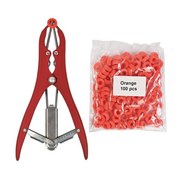 Castration Bander For Goats, 100Pcs Latex orange Castrator Rings, red Balloon