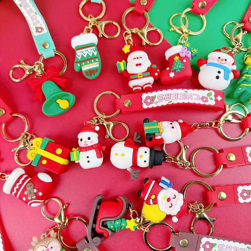 Cute Christmas Silicone Bag Pendant Keychain Soft Kawaii Car Key Chain Charms For Women Men Christmas Birthday Kid Gifts