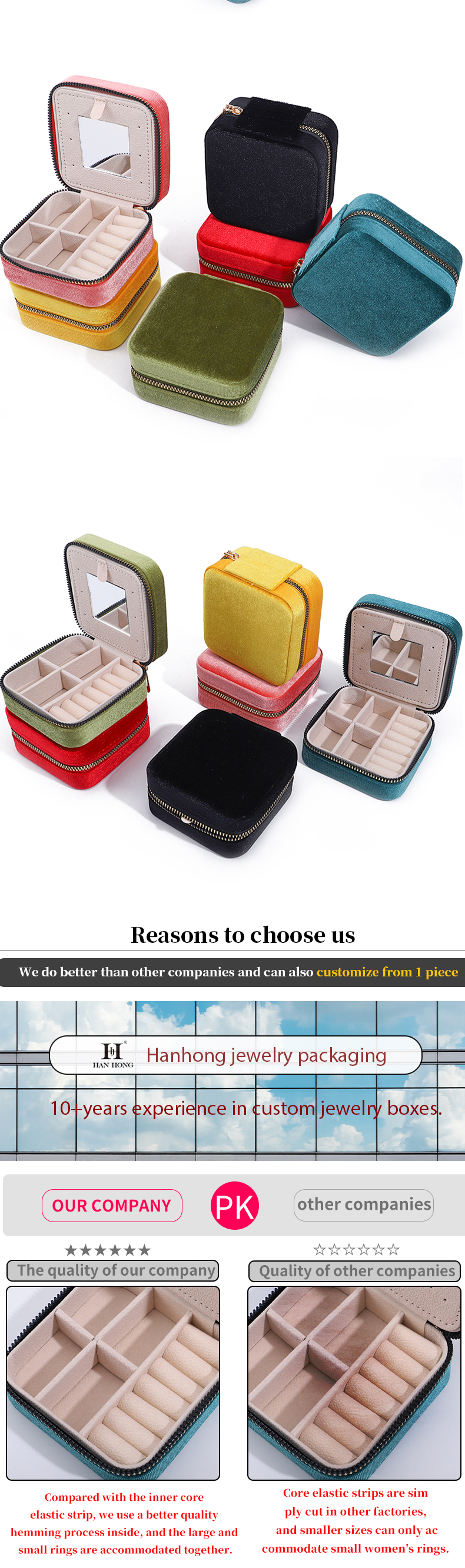 Custom Logo Velvet Jewelry Boxes Travel Storage for Earrings Necklace Ring Mirror Box