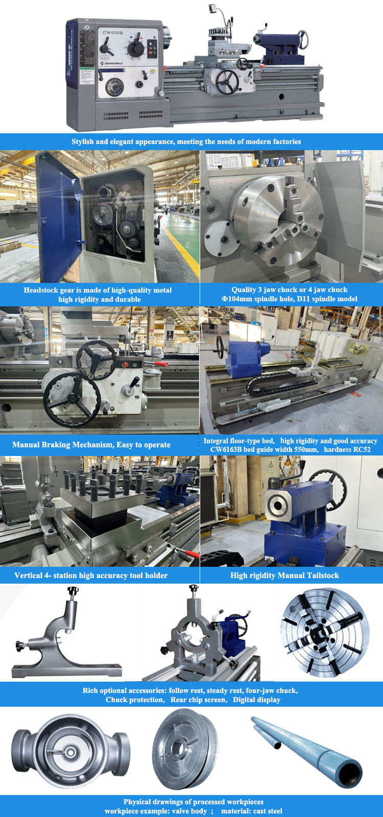 SMTCL Universal Lathe CW6263B Gap Bed lathe High Performance Heavy Duty Large Horizontal Manual