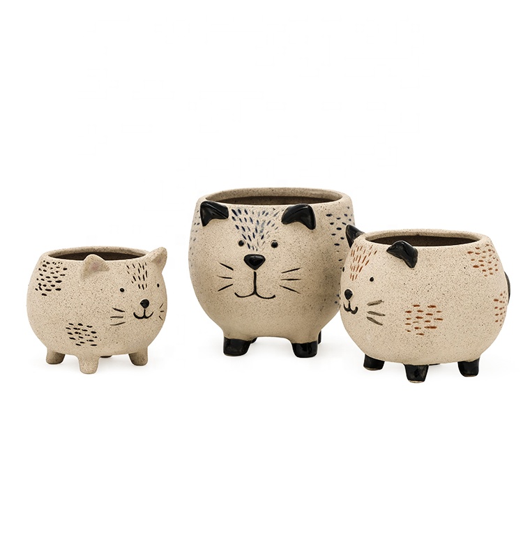 Unique Kitten Cat Flower Succulent Pot in Pottery Clay Ceramic Wholesale Hot Sale Lovely Instagram 3D Flower/succulent Pots