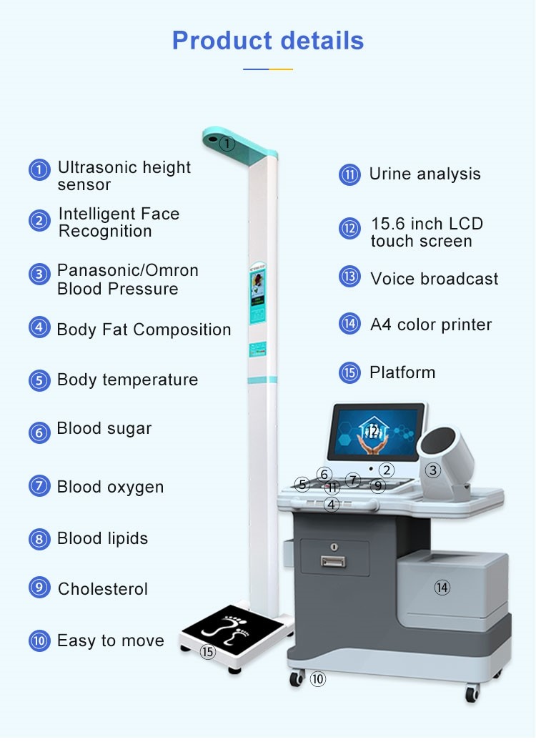 Hospital Lcd Health Check Kiosk 210 cm Temperature Scanning Touch Screen Self Service