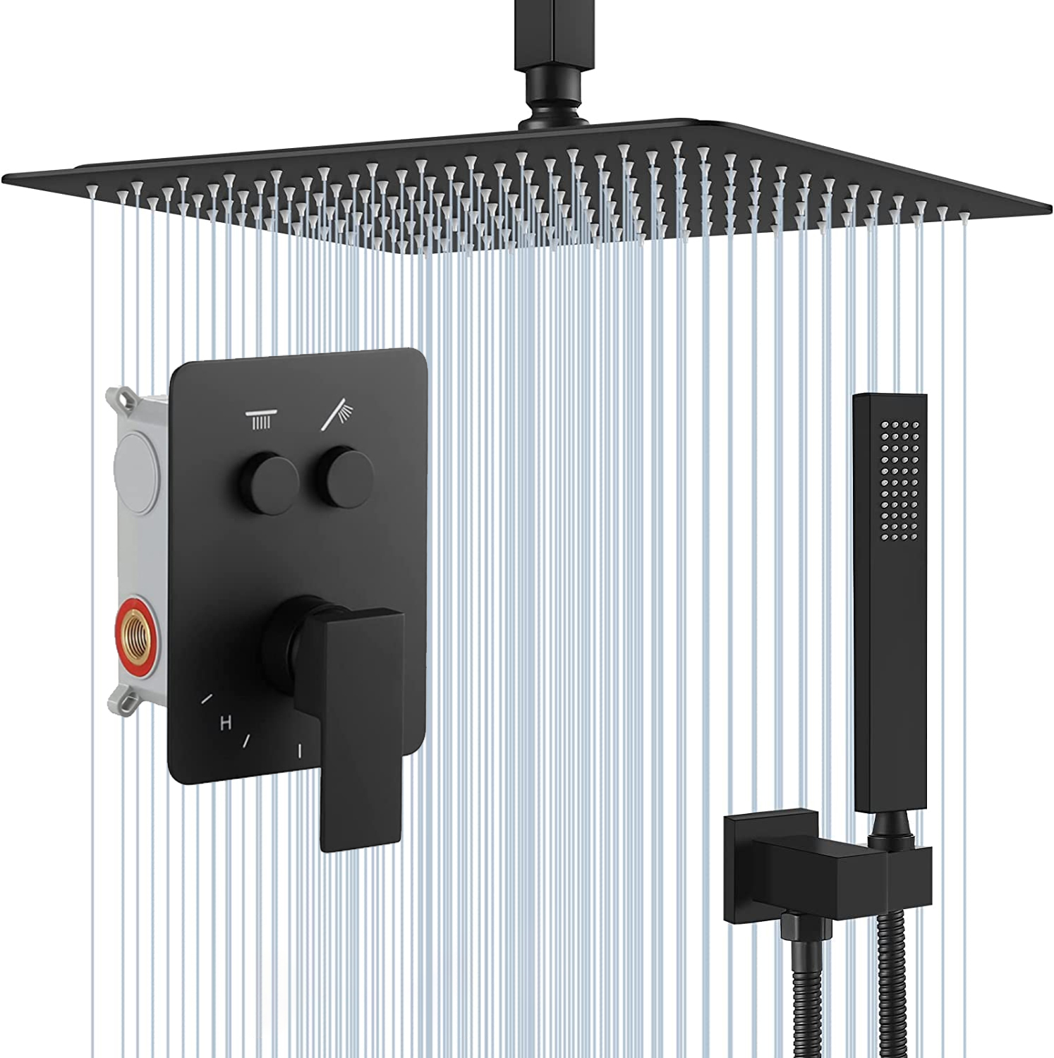 OEM ODM 12 Inch square waterfall cabezal de ducha shower bathroom mixer set black column shower head
