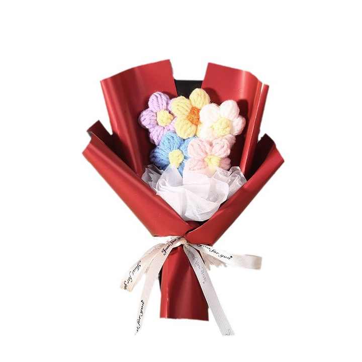 Finished Mother's  Valentine's Day Crochet Bouquet Creative Artificial Flowers Knitted Puff Bouquet for Floral Use