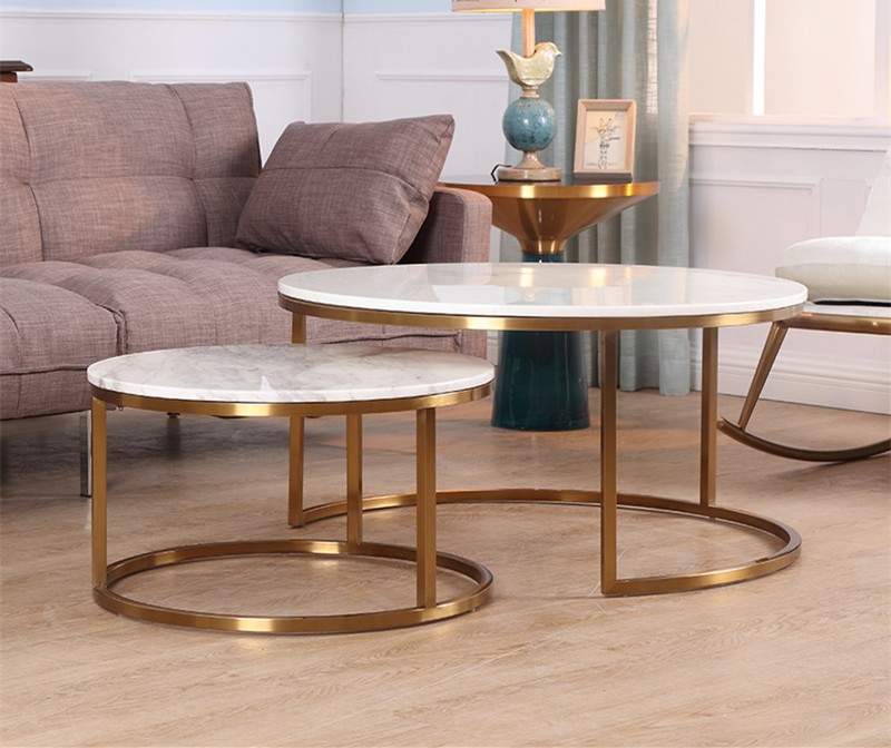 Modern Design Metal Base Marble Coffee Table Set
