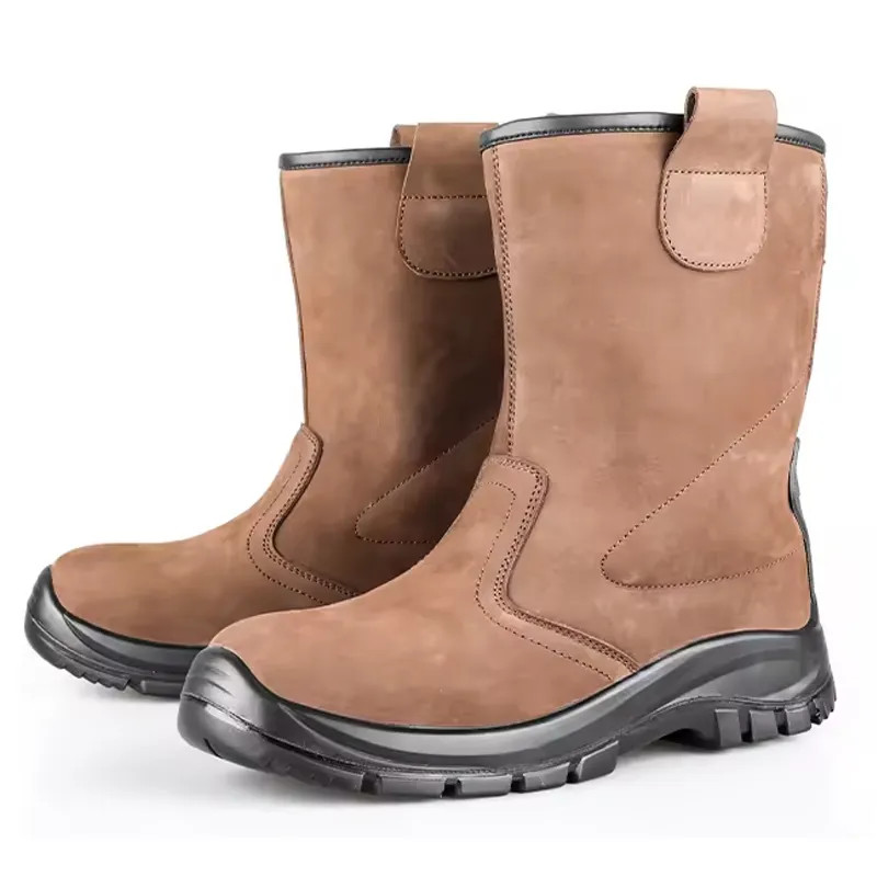 Brown Nubuck Knee High Boots Waterproof Non Slip Oil Resistant Shoes