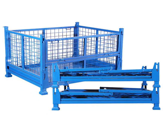 Galvanized Storage Box 6.4mm Metal Pallet Cage With Feet / Foldable Wire Frame