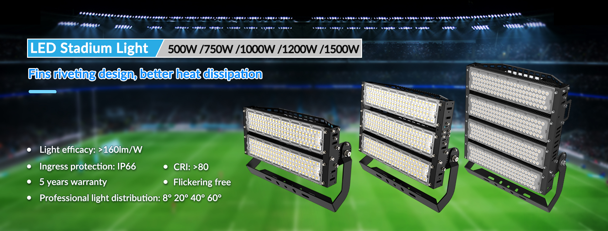 Die Cast Aluminum LED Stadium Lights 1250W Led Sports Flood Lights For Softball Field