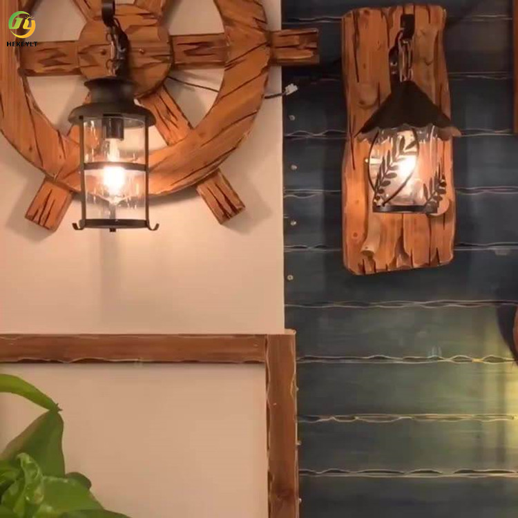 Industrial Vintage Wooden Metal Painting Modern Wall Light For Home Corridor Decorate