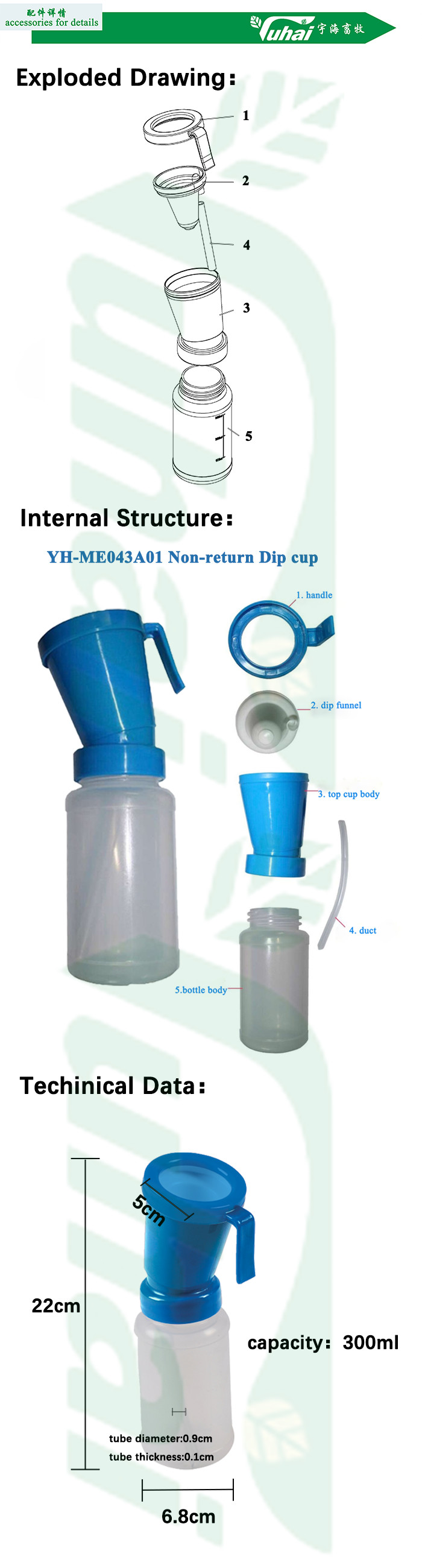 Green Blue Teat Dip Cup 300ml Medicated Bath Cup Not Return Teat Dip For Goats