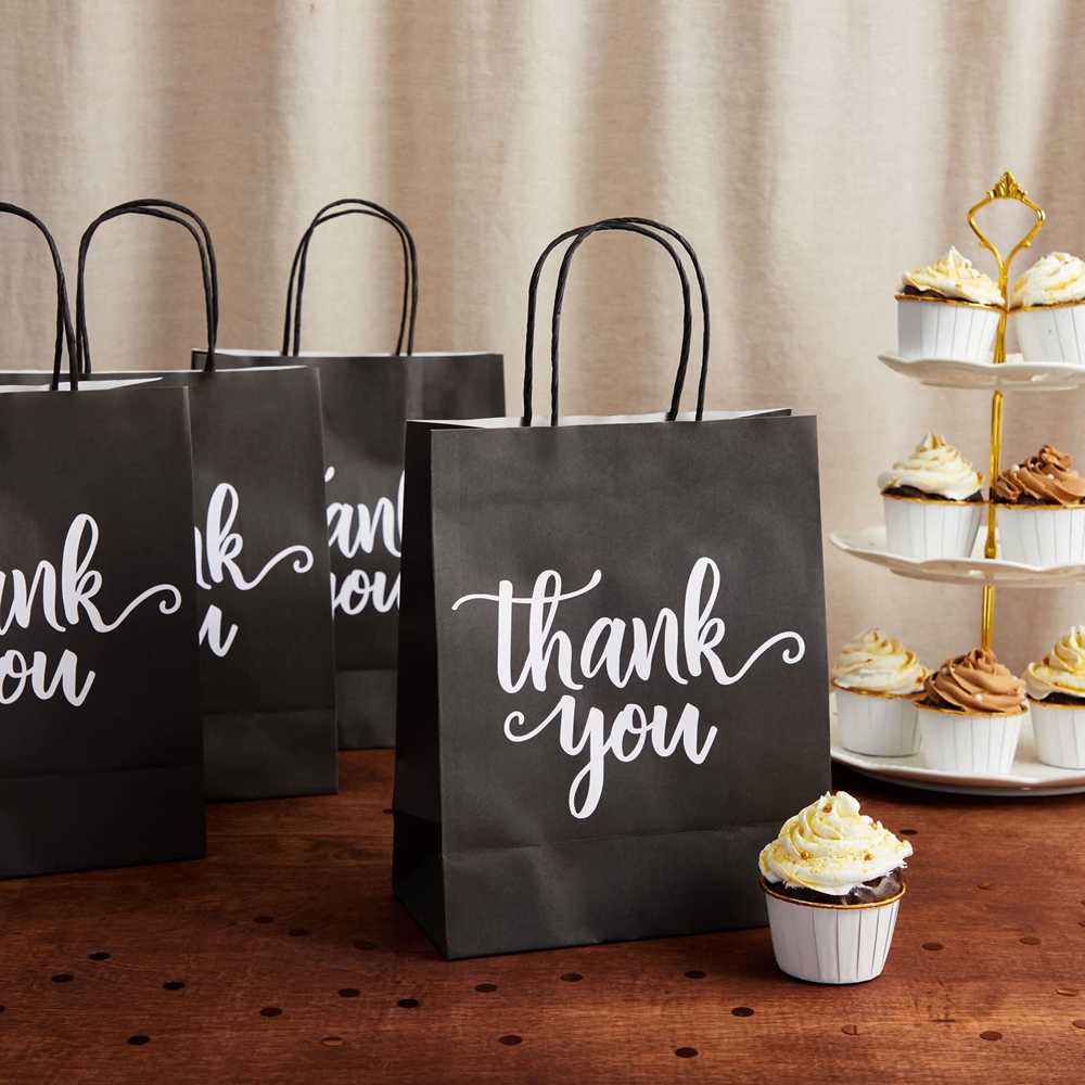 Hand Length Handle Kraft Paper Bags for Happy Birthday Party Thank You Gift Shopping