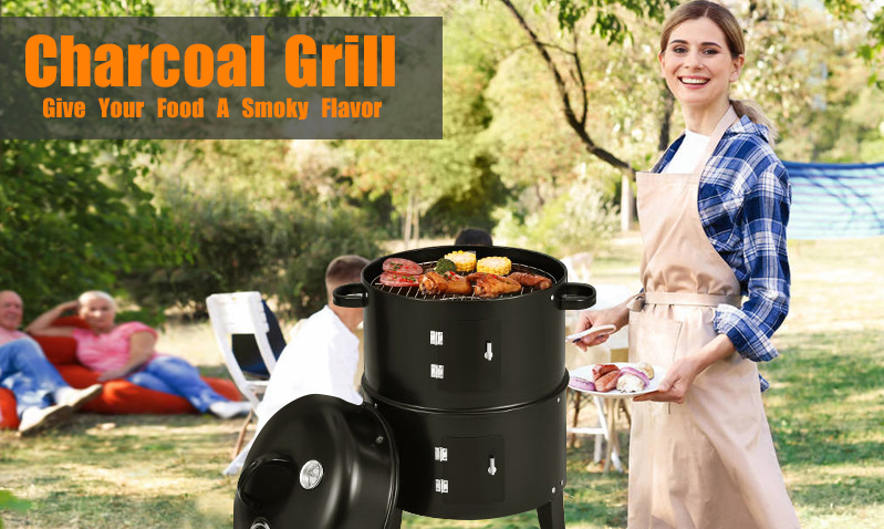 3 in 1 Outdoor Portable Charcoal BBQ Grill Smoker with Metal/Cold Rolled Steel
