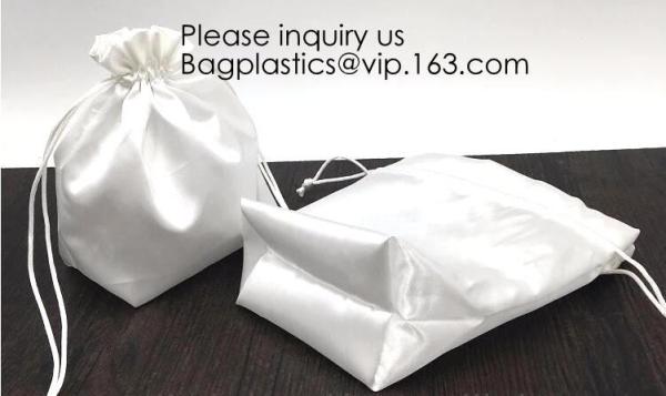 Satin Gift Bag With Logo Printing,Personalized White Satin Pouch Bag, Satin