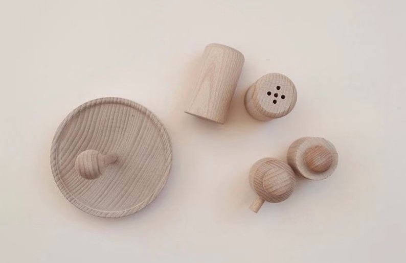 Wooden Salt and Pepper Shakers Set for Play Kitchen
