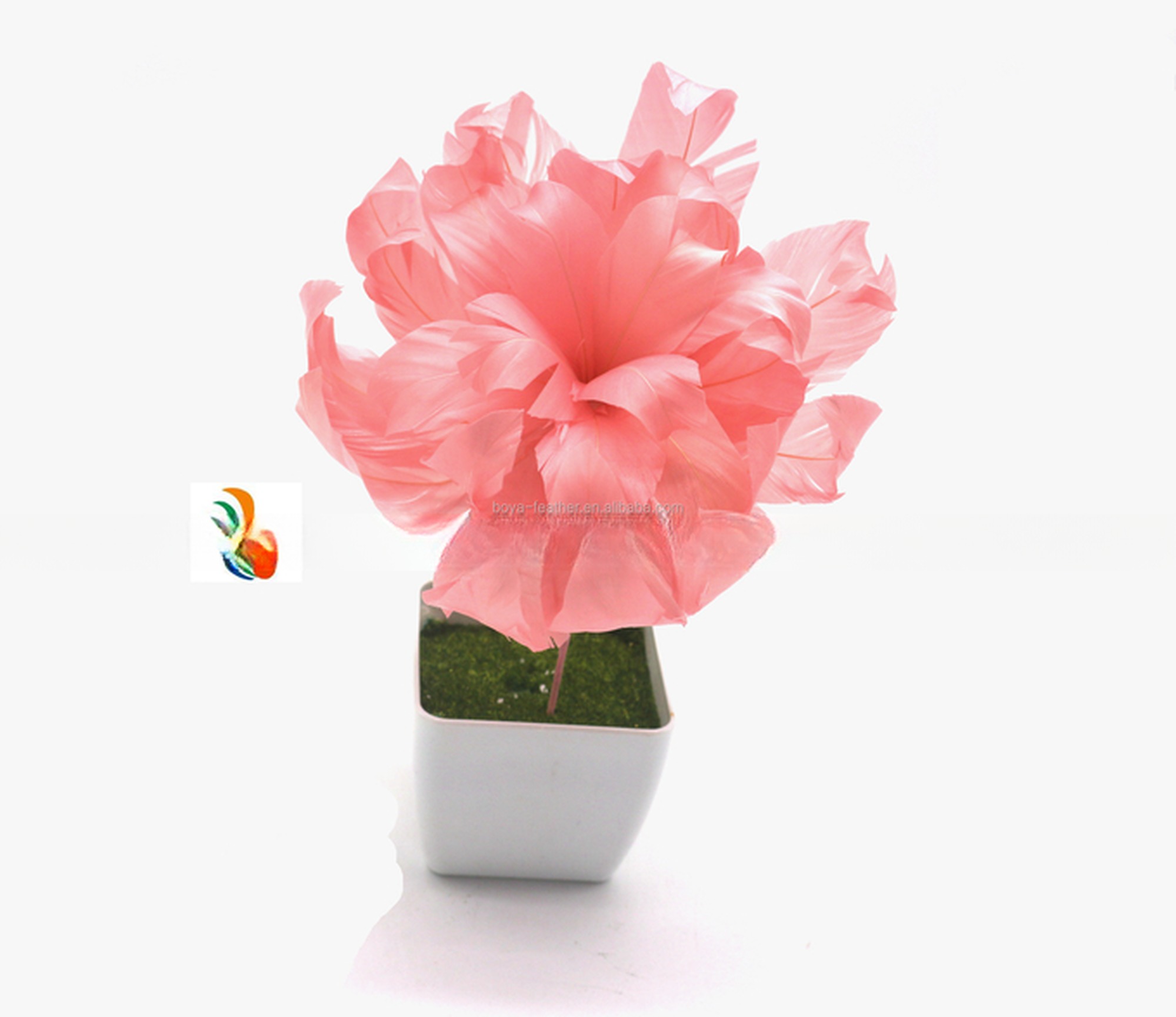 Father's Day Occasion 10*20 cm Stripped Goose Feather Flower Mount with Wire Accessory