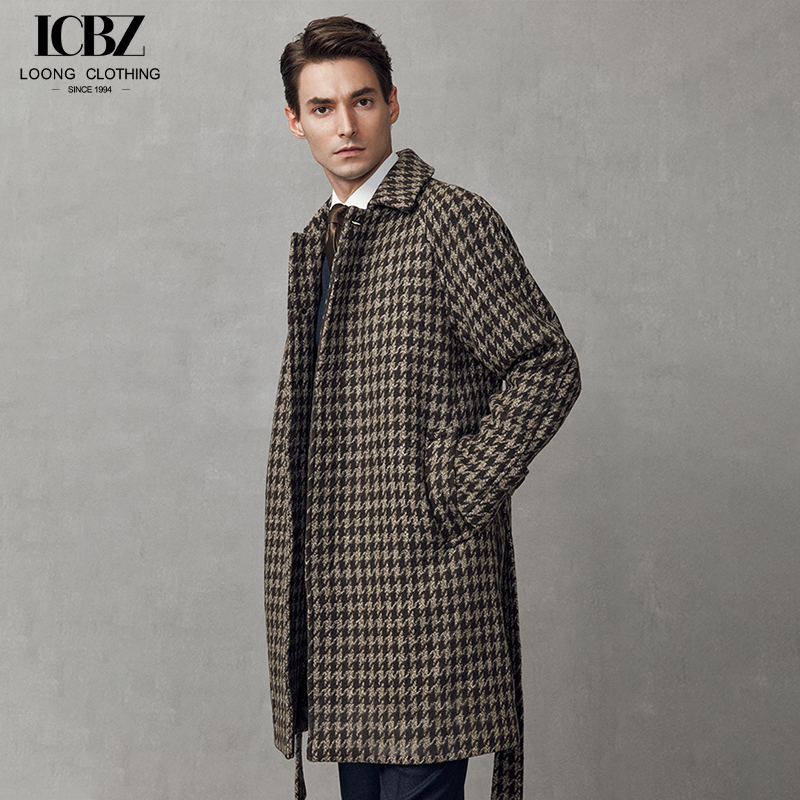 Customized Logo Printing British Style Houndstooth Woolen Coat for Business Casual
