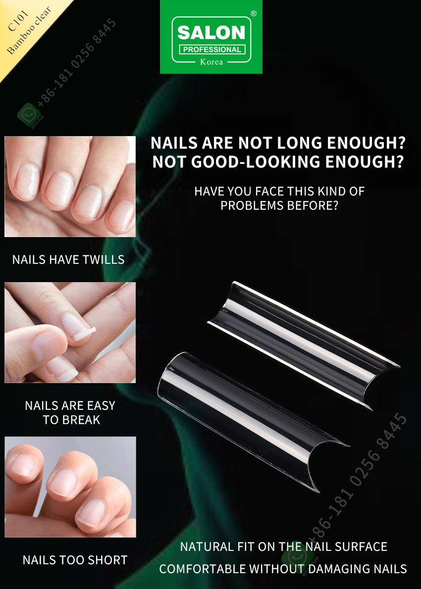 OEM Full Cover Bamboo Clear Soft Gel False Nails Designs Artificial Nail Tips