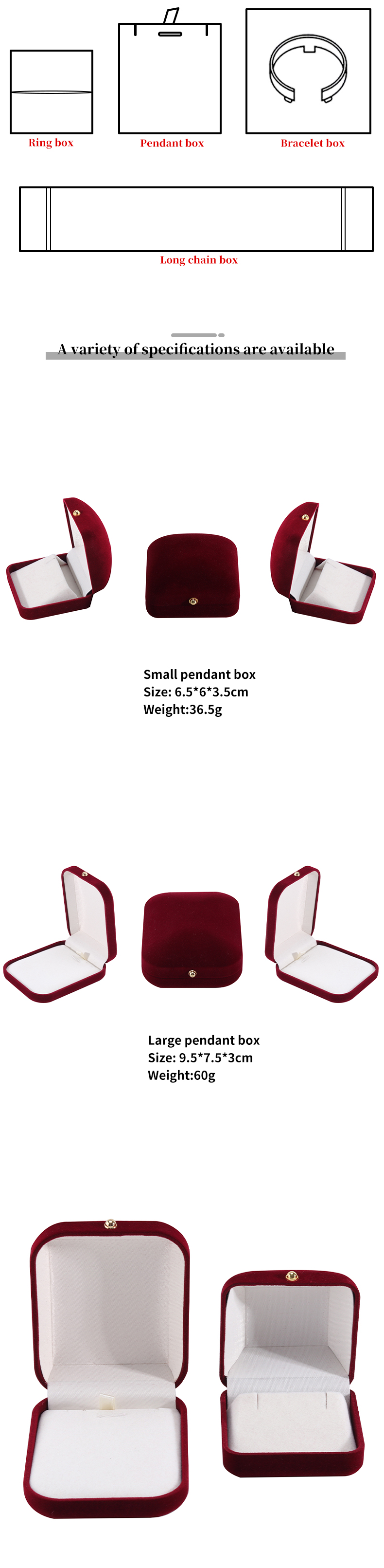 Red Velvet Flocked Jewelry Package for Customized Bracelets Earrings and Necklaces