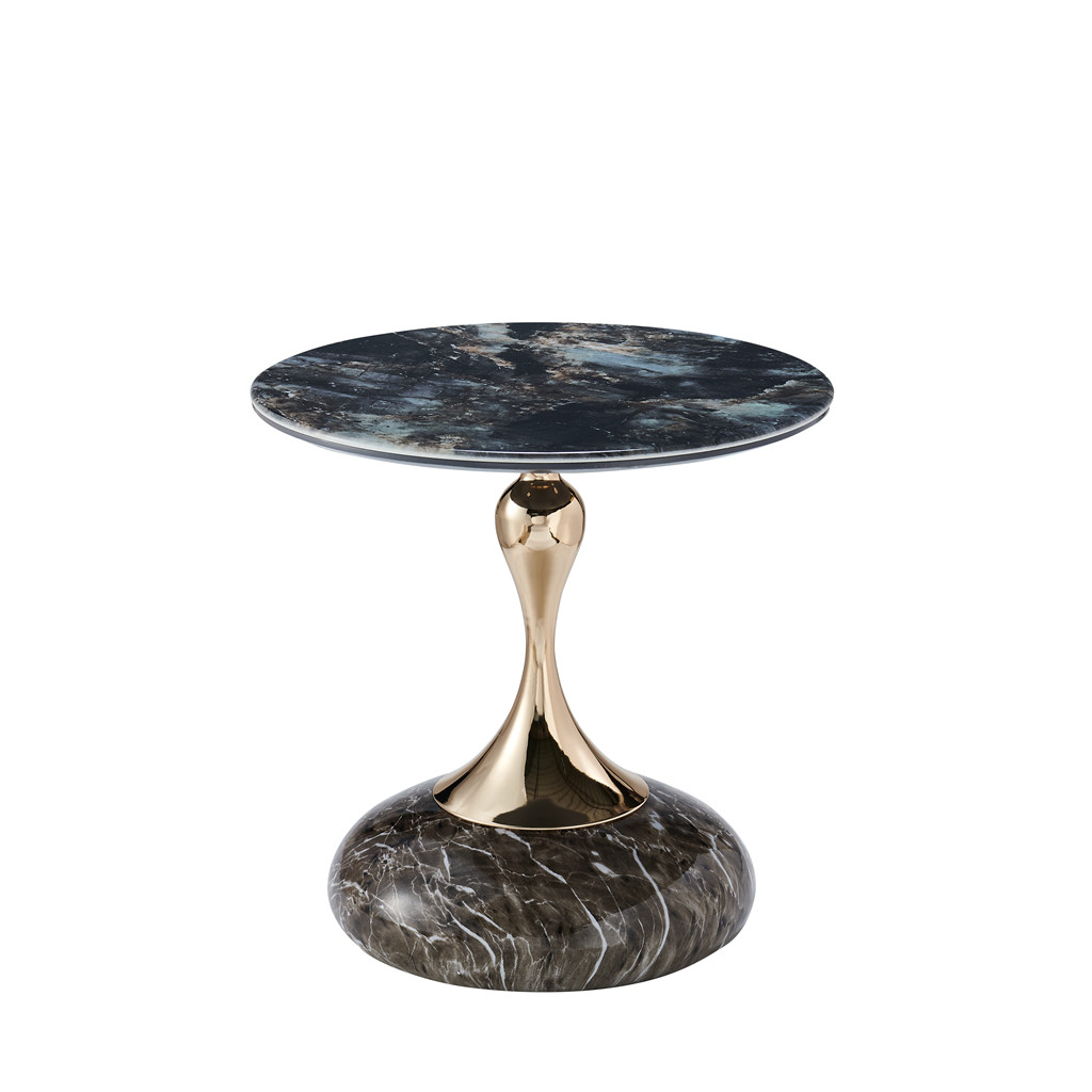 Luxury Center Table Modern Living Room Furniture Round Bent End Table Black Gold Metal Glass Coffee Table