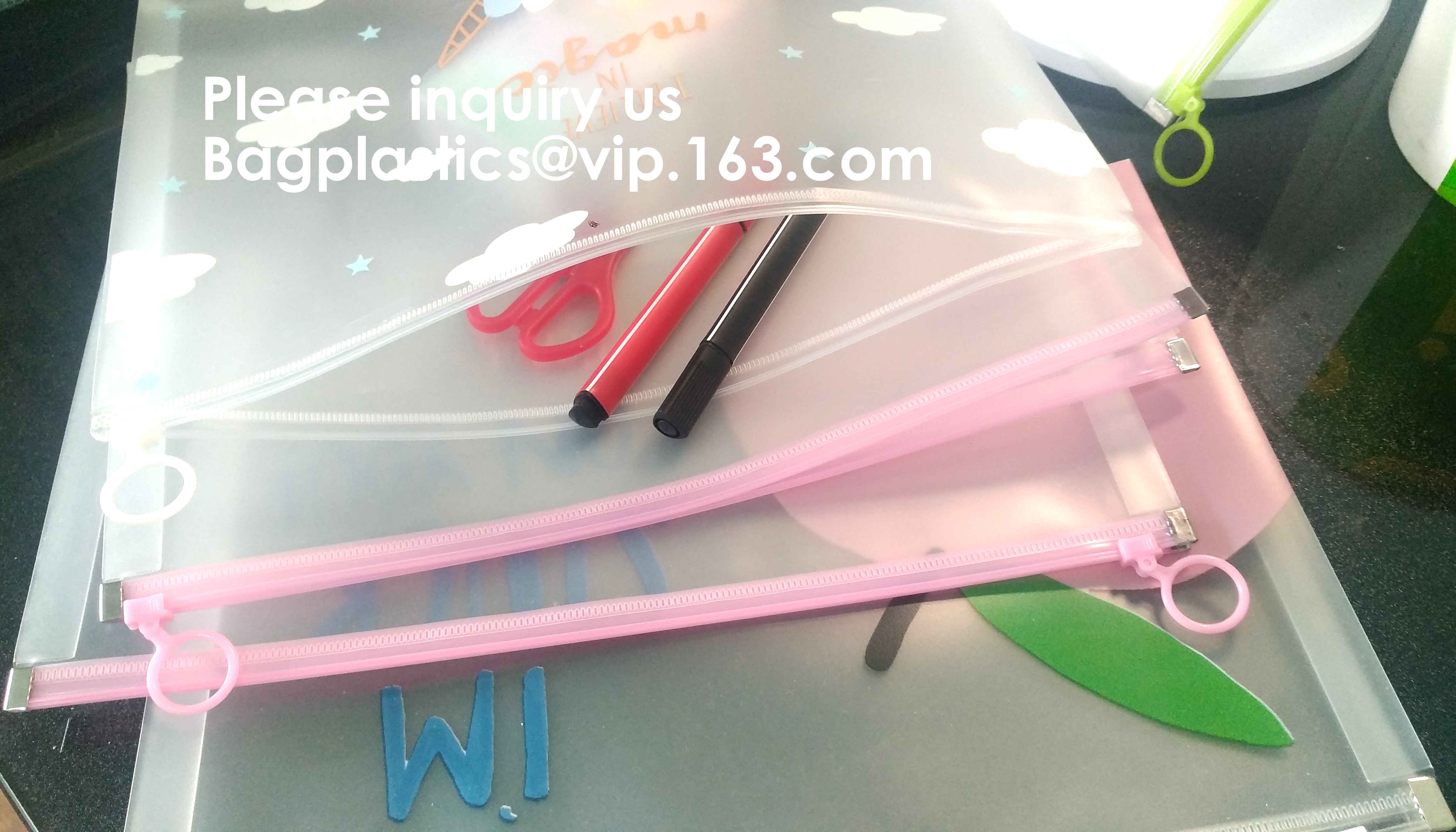 Metal Slider Office File Folder Mesh Clear PVC Zip Lock Document Bag,Folder File Wallet Zipped Lock Document Bag pack