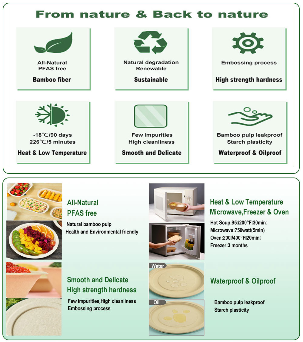 Biodegradable Take Out Food Container Compost 850ml Bamboo Pulp Food Lunch Box With Lid