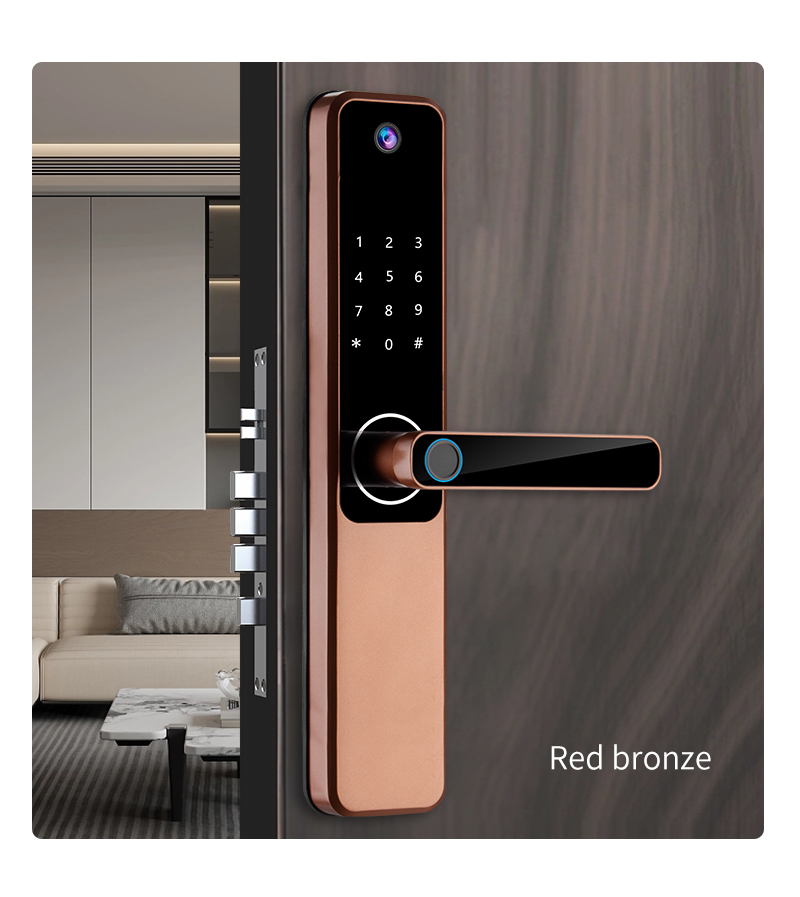 Wooden Door Fingerprint Door Lock With Camera / Electronic Door Lock With Fingerprint