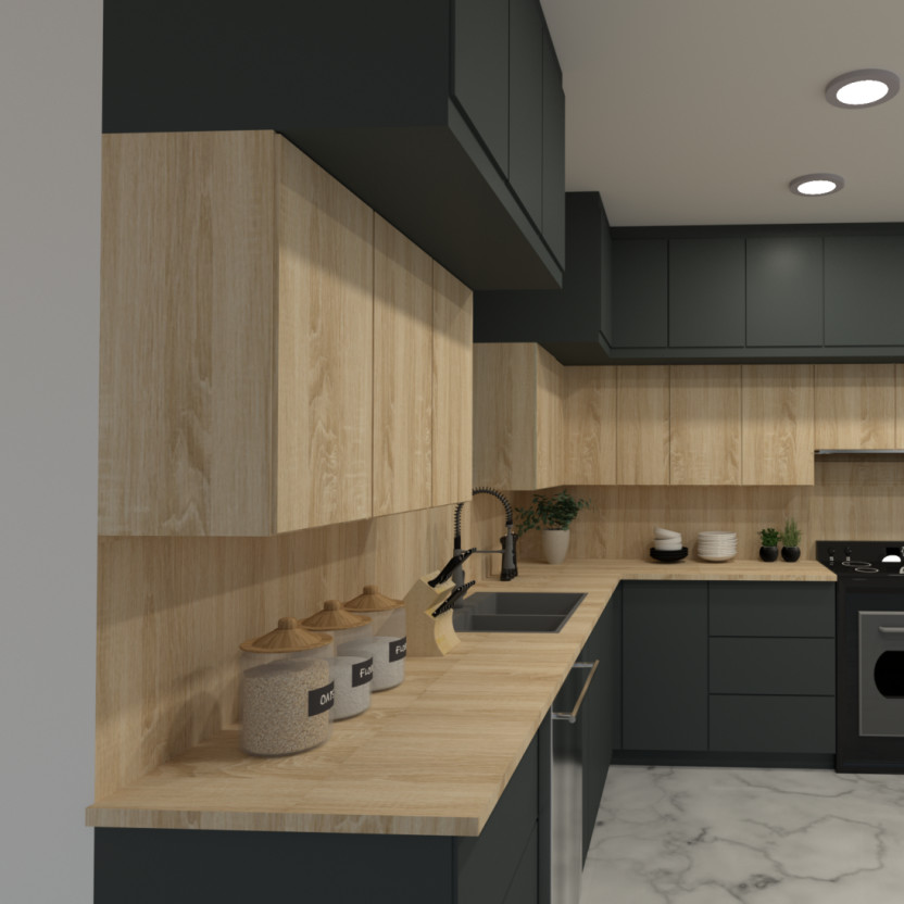 Modern Luxury Black Solid Wood Veneer Kitchen Cabinet For Villa House Building Project