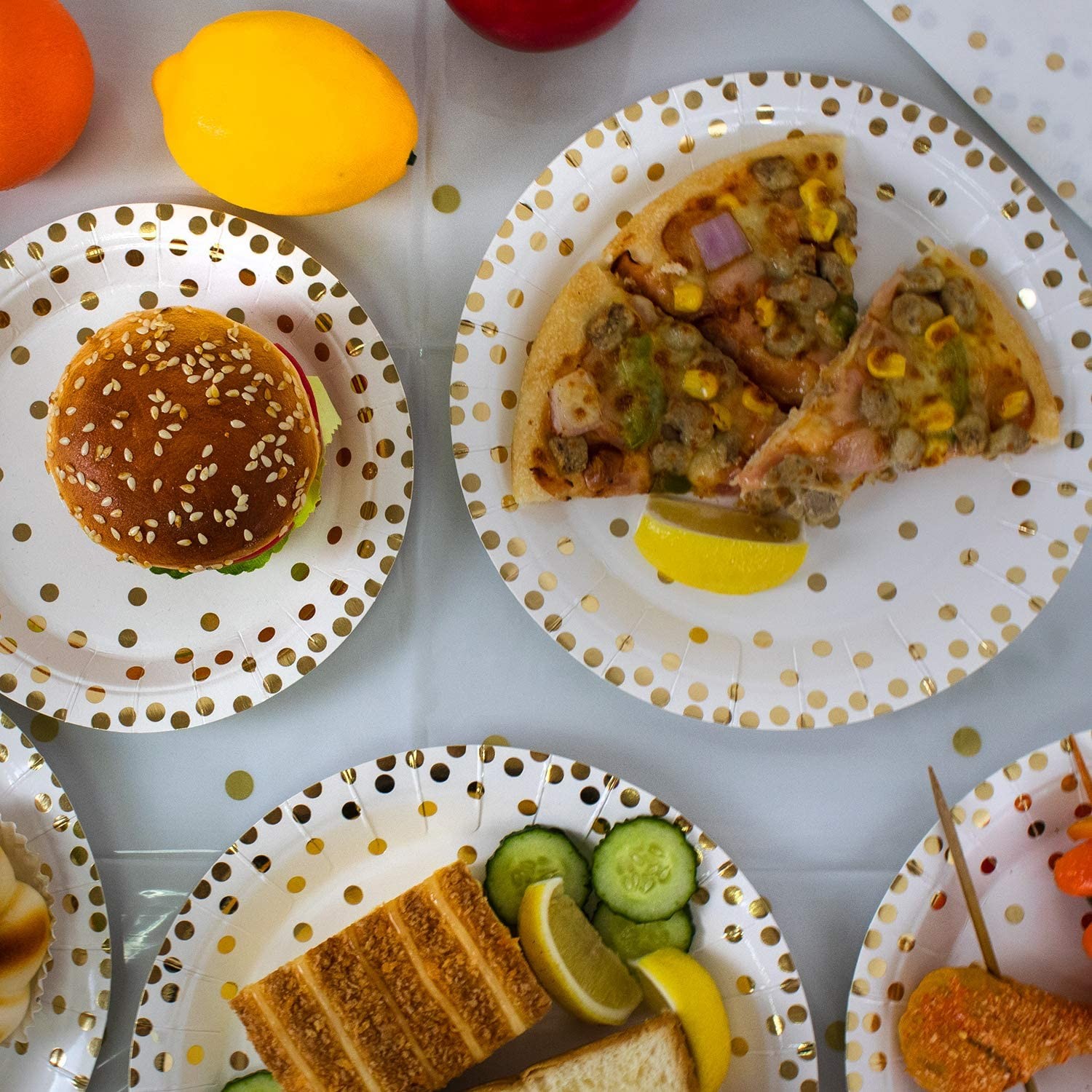 white Gold Polka Dot Paper Plates