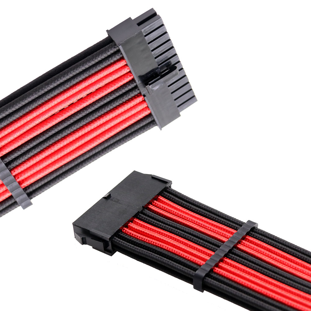 Extension Cord Power Cable ATX 24Pin braided extension cable Black&Red 18AWG